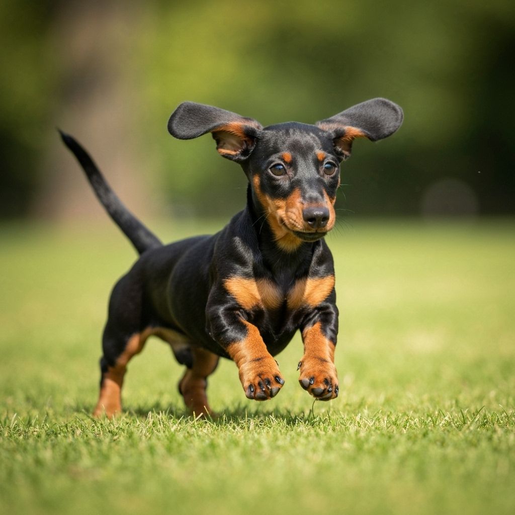 Healthy dachshund puppy from reputable breeder playing outdoors
